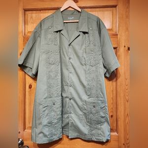 KS Island Men's Button Embroidery Short Sleeve Shirt 3XL